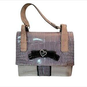 Guess Satchel purse gray animal print bow heart patent leather
